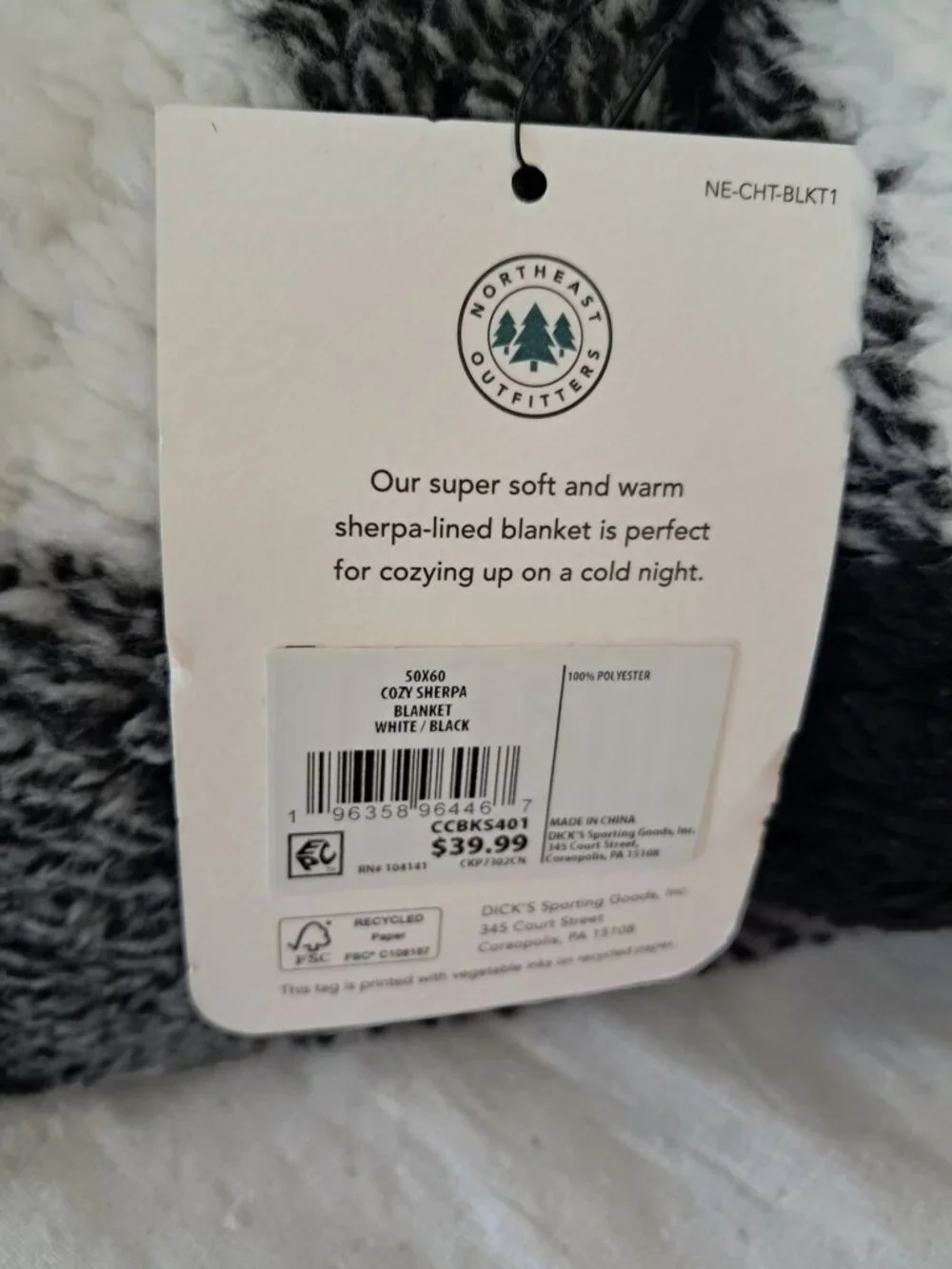 Northeast Outfitters Sherpa Blanket 50x60 Black White Buffalo Plaid Fleece NWT